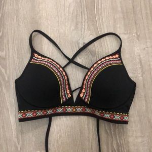 Deep V Embroidered Bikini Top